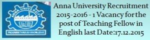 Anna University Recruitment December 2015 Teaching Fellow English